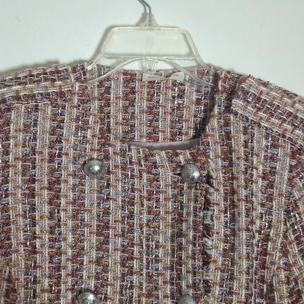 Ramy Brook Women's‎ Blazer Esther Tweed Glitter Metallic Double Breasted Small